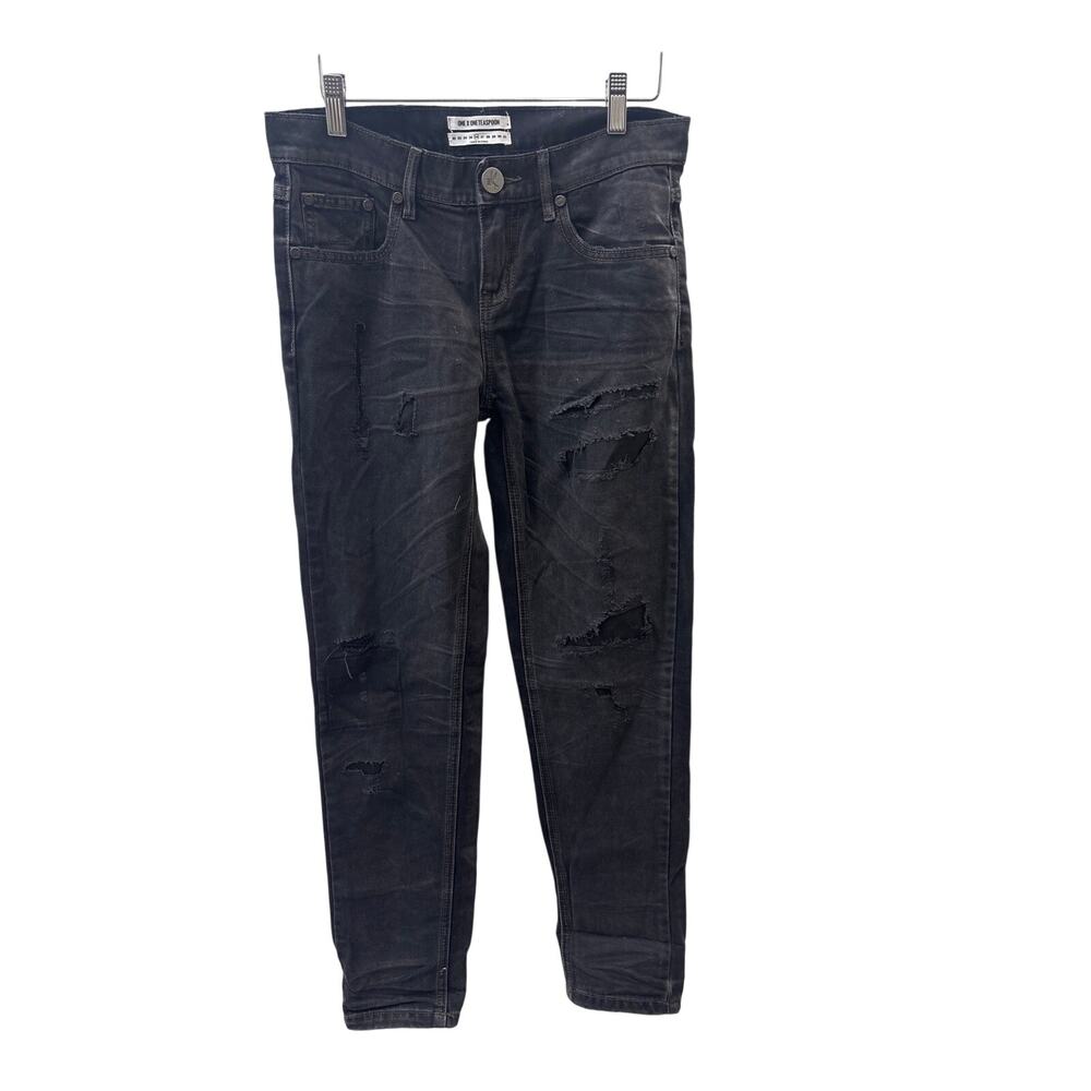 NWT One Teaspoon Sz 26 Awesome Baggies Black Van Low Waist Distressed Jeans